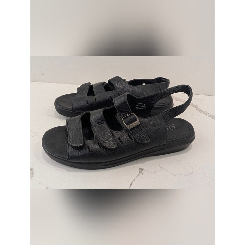 PROPET Breeze Walker Strappy Sandal Womens 11WD Black Pebbled Leather Comfort